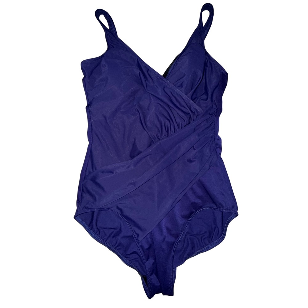 Miraclesuit 1Piece Swimsuit Purple Surplice Ruched Slimming V-Neck Sz10?